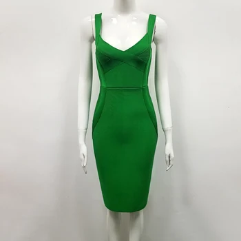 Visoka Kakovost Seksi Backless Zelena Rdeča Ženske Bodycon Povoj Obleko 2021 Slavni Oblikovalec Klub Večer Stranka Obleko Vestido