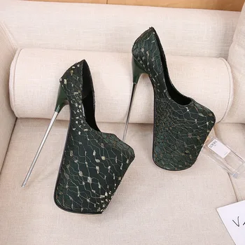 Voesnees 2020 Novi čevlji za ženske Kovinski Stiletto Čipke 22 cm Super Visoko Nepremočljiva Platformo Ženska Seksi Visokih Petah Žensk Črpalke