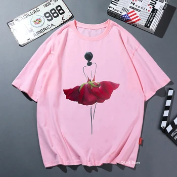 Vogue Ilustracija rože rdeče rose krilo print majica s kratkimi rokavi ženske poletje moda trdna tshirt femme prevelik s-3xl t-shirt vrhovi