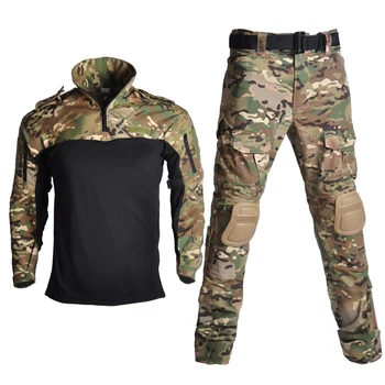 Vojaško Uniformo Taktično Obleke Prikrivanje, Lovska Oblačila, Pohodniške Paintball Airsoft Ostrostrelec Boj proti Majica + Hlače z Ščitniki za Kolena