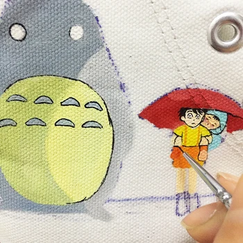 Wen Design po Meri Ročno Poslikane Čevlji Anime Moj Sosed Totoro Avtobus, Tramvaj Visoki Vrh Ženske Moški Platneni Copati Čipke Plimsolls