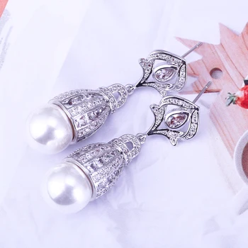 XIUMEIYIZU Luksuzni 15 mm Simulirani Pearl Spusti Uhani Tlakovane Cirkonij Ženske Uhane za Poroko Uho Ženski Nakit Dodatki