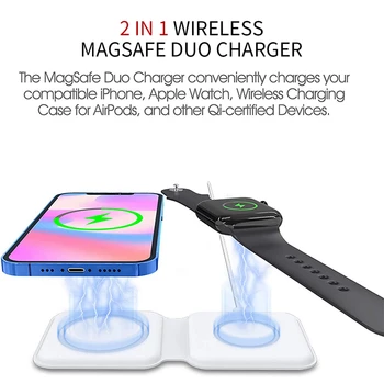 Za iPhone 12 Pro Polnilec Magsafe 2 v 1 Zložljiva Magnetni Dvojno Brezplačni Brezžični Polnilec Za Apple Iwatch 6 Airpods
