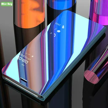 Za NASPROTNEGA Realme 6 Primeru Luksuznih Ogledalo Usnja Flip Pokrov Za NASPROTNEGA Realme 6 Pro Realme6 Realme 6Pro Primeru Coque Shockproof Stojalo