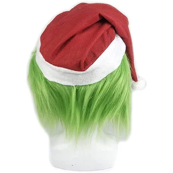 Zelena Grinch Stranka, Cosplay Masko Božič Masko In Rokavice Z Red Hat Cosplay Božič Čelada