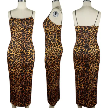 ZKYZWX Seksi Bodycon Leopard Obleka Ženske Obleke Poletje Vestidos Špageti Neon Trak Klub Stranka Obleko Backless Midi Obleke