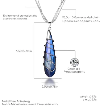 Čar Avstrijski Blue Crystal Kaplja Vode Ogrlico, Obesek, Moda Trendovski Stil Večplastne Povezavo Ogrlice Ženske Božična Darila