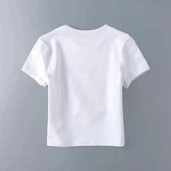 Ženske Natisnjeni Zdrav Pridelek T-majica V Beli Kratek Rokav Bombaž Obreži Zgoraj
