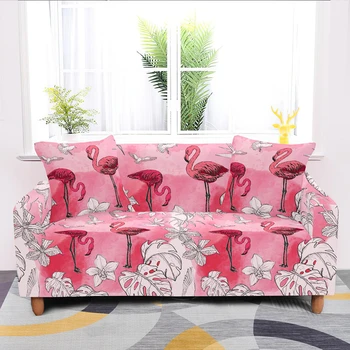 1/2/3/4 Sedežna Risanka Pink Flamingo Živali Elastična Kavč Kritje Za Dnevno Sobo Kotu Slipcovers Stretch L Oblike Kavču Zajema