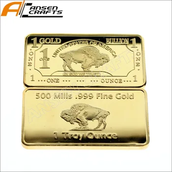 1 Unčo Zlata, Srebrna Buffalo ZDA plemenitih kovin Ingot Bar