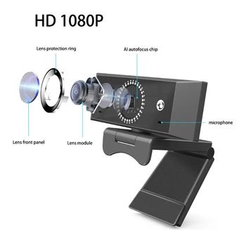1080P Spletna Kamera 360 Rotacijski USB 2.0 Samodejno Ostrenje Kamero z Mikrofonom za Računalnik PC