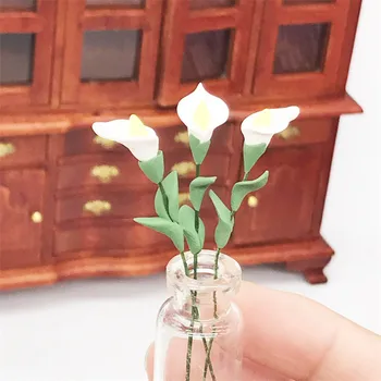10Pcs 1/12 Lutke Miniaturni dodatna Oprema Mini Bel Cvet Calla Lily Simulacije Modela, Igrače, Pohištvo za Lutka Dekoracijo Doma