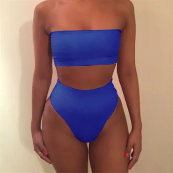 2018 Visoko Pasu Kopalke Seksi Ženske Bikini Brazilski Pad Push Up Kopalke Bandeau Zgornji Plus Velikost Dna Bikini Komplet Kopalne Obleke