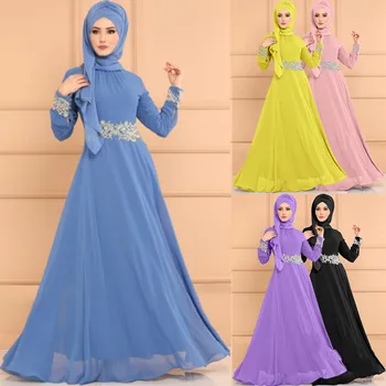 2019 jeseni elegent moda poliester muslimanske ženske o-vratu plus velikost dolgo abaya S-5XL