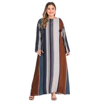 2019 Najnovejše Muslimansko Obleko Turčija Dubaj Velikosti Žensk Islamske Prugasta Tiskanja Moda Arabski Oman Dolgo Sleeved Obleko Dolgo Krilo