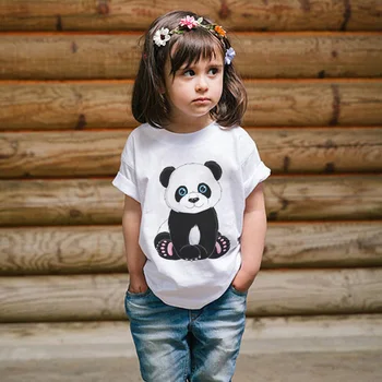 2019 Novi Fant Tshirt Panda Risanka Srčkan Živali Tiskanja Dekle Srajce Otrok Udobno O-Vratu Tshirt Kratek Rokav Dekle, Fant Obleke
