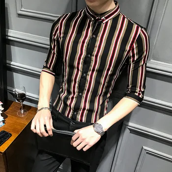 2019New stil modni Moški poletje čistega bombaža trak kratek rokav srajce/Moške Visoke kakovosti river Obleko srajco 14 barvna S-4XL 5XL