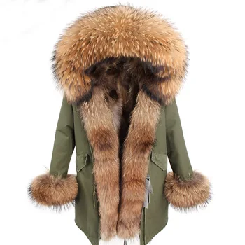 2020 nove Velike pravi rakun krzno ovratnik Resnično naravno Krzno Plašč zimski suknjič Dolgo Ženske rakun krzno linijskih hooded parkas
