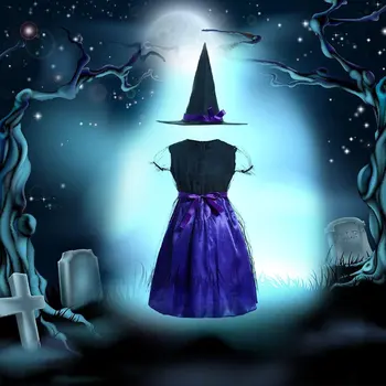 2020 Novo Vijolično Obleko S Klobuk Otrok Halloween Cosplay Stranka Za Dekleta Čarovnica fazi Obleke Kostum, Otroci, Oblačila,