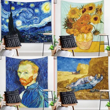 22 Slog Geometrijo Tiskanja Znanih Van Gogh Tiskanja Tapiserije Steni Visi Sončnično Tapiserija, Dekorativna Odeja Preproga Boho Dekor
