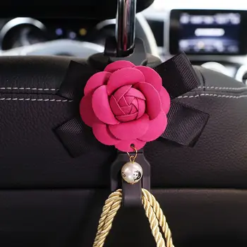 2pcs Pearl Camellia Cvetje Avtomobilski Sedež Nazaj Kavljem Vrečke Obešalnik Imetnik Auto Organizator Vzglavnik Gori Shranjevanje Kljuke Posnetke Avto Styling