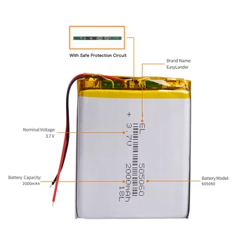 3,7 V litij-polimer baterija GPS navigacija 505060 2000mah Li-Po Baterija za Polnjenje Za MP4 MP5 DVD Mobilni Telefon, Tablični RAČUNALNIK