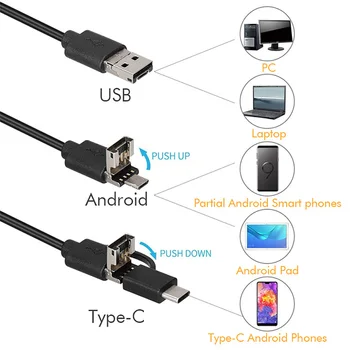 3.9 mm Android Endoskop Fotoaparat 2.0 MP 3 v 1, USB Mini Kamere, Nepremočljiva 6 LED Borescope Pregledovalna Kamera Za Huawei PC