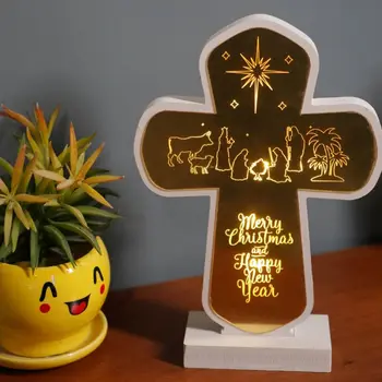 3D Akril Križ Shadow Led Lučka Vzdušje Noč Svetlobe Desk Tabela Stenske Svetilke Krščanstva Križ Obrti Za Darilo Doma
