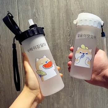 450 ml korejski Shiba Inu Motnega, Plastično Steklenico, BPA Free Risanke Pregleden Steklenice za Vodo Neprepustnih Drinkware Srčkan Študent Pokal