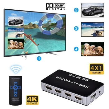 4K 4 Vrata HDMI Switch PIP, HDMI 4x1 PIP Stikalo za Ločevanje 4 v 1 iz Selektor s PIP in IR Daljinski upravljalnik Podpira 1080P 4KX2K