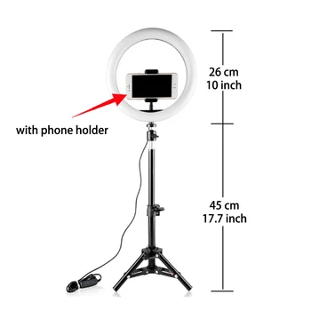 6.3-10 Inch Selfie svetlobni obroč s Zatemniti Led Obroč Svetlobe Žarnice Fotograranje s 45 cm Stojalo Stojalo USB za Ličila Youtube Video