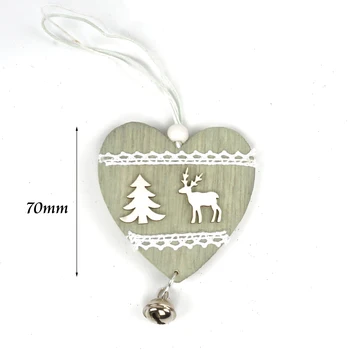 6pcs severnih jelenov, Božični okraski lesa srce z majhen zvon, ki visi dekor brezplačno dostavo Božično dekoracijo za dom 2020