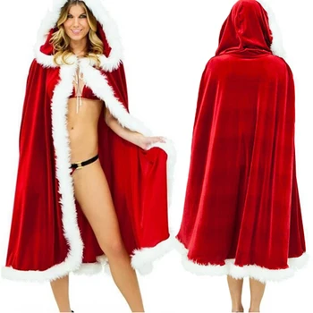 90-120-150 cm Rdeče Mah Hooded Cape Plašč Seksi Božiček, Cosplay Božični Kostumi za Ženske Carnival Party Clubwear
