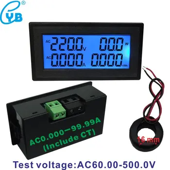 AC 20A 100A 200A Volt Amp Plošči Merilnik LCD Digitalni Voltmeter Ampermeter AC Napetosti tok Mete Frekvenčno Energijo AC 60-500V 220 380V