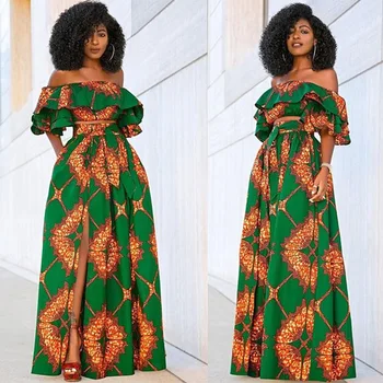 Afriške Obleke Za Ženske Dashiki Tiskanja Dva Kosa Iz Afriških Oblačilih Ruffles Obreži Zgoraj&Dolgo Krilo Obleko Trenirko Vestidos 2020