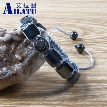 Ailatu Black Helmatite Kamen trg z Jasno Cz Žogo Kroglice Macrame Vpletanje Zapestnica za Moške Darilo