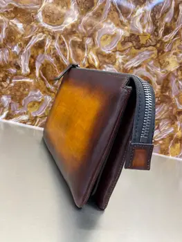 Andonaimi cowhide usnje vreča imetnik kartice denarnice kartico moške denarnice sklopka vrečko z zadrgo imetnik kreditne kartice