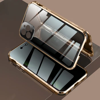 Anti Glare Magnetno Ohišje Za iPhone 12 Pro MAX 12 Mini 11 Pro MAX Zasebnost Zaslon Stekla, Pokrov Metal Odbijača Fotoaparat Zaščitnik Primeru