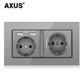 AXUS EU standardno omrežno vtičnico, multi-kos kristalno steklo plošče, spalnica vtičnico, AC 110-250V 16A 146*86mm priključite ozemljitev