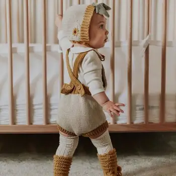 Baby Baby Dekle Plesti Romper Novorojenega Dojenčka Jesenski Oblačila Otrok Jumpsuit Obleke Malčka, Pletenje, Igralne Obleke + Klobuk