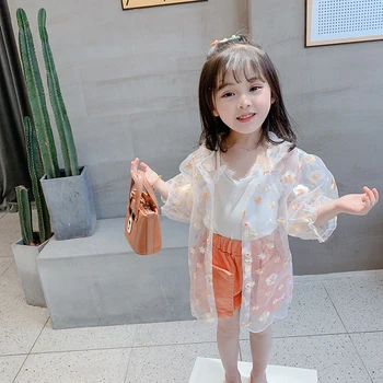 Baby Dekleta Obleke Poletje Novo Čipke Svetlobo Jakno Cvet Vezene Kapuco za Zaščito pred Soncem Oblačila otroci oblačila