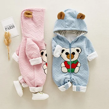 Baby Novorojenčka Zimske Igralne Obleke Cartton Hooded Priložnostne Moda Bombaž Dolg Rokav Obleke Kostum Otroci Fant Dekle Jumpsuit Oblačila
