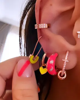 Barvita Emajl Neon Mavrica Varnost Pin Uhan Rose Zlata Multi piercing Obroče