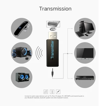 Bluetooth Oddajnik TV Avdio Stereo Glasbe USB Brezžični vmesnik Za Bluetooth Slušalke PC 3.5 mm AUX Bluetooth Adapter Pošiljatelja