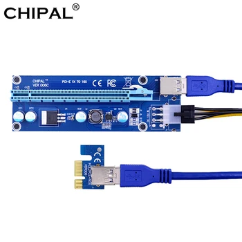 CHIPAL 60 CM VER006C PCIE 1x do 16x Podaljšek PCIE Riser Card + USB 3.0 Kabel / 6Pin Napajanje za BTC LTC Rudar
