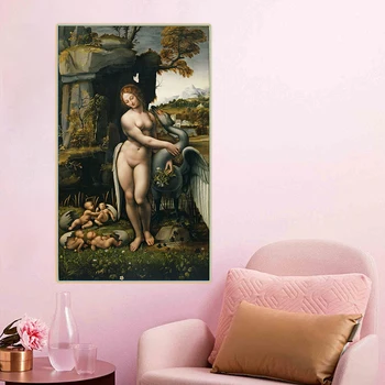 Citon Leonardo da Vinci《Leda in Labod》Platno Umetnosti Oljno sliko Umetnine Plakat Slika Stenski Dekor Doma Dnevna soba Dekoracijo