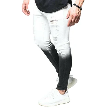 Cofekate Moda za Moške Suh Stretch Raztrgala Moški Kavbojke Slim Fit Traper Hlače Gradient Belo Črne Skinny Jeans Moške#5