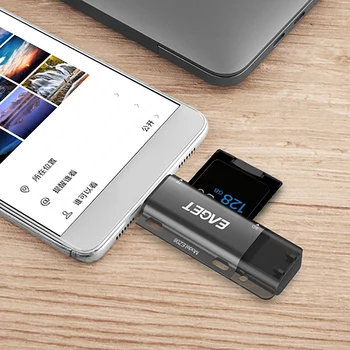 EAGET EZ08 Card Reader, Tip-C Mikro-USB OTG USB 3.0 za Visoke Hitrosti Pomnilniško Kartico Prenosni Multi-Funkcijo s za SD/TF Kartico v Režo za