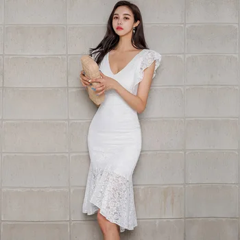 Eleganten Stranka Belo Obleko 2020 Poletje Proti-Vrat brez Rokavov Dekorativni Ruffle Visoko Pasu Fit In Flare Temperament Ženske Obleke