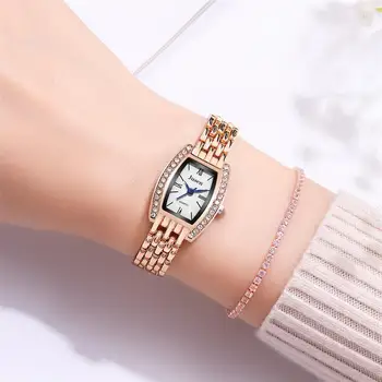 Elegantne Dame Moda Pravokotnik Ure Luksuzne blagovne Znamke Rose Zlata Ženske Quartz uro z Modro Kazalec Diamond Ženski Watch Darila